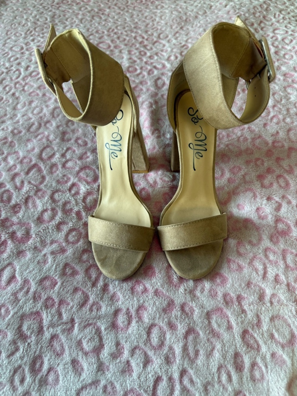 So Me Tan Block Heel Ankle Strap Sandals